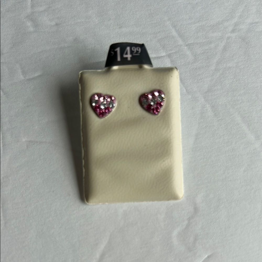 PIERCING PAGODA Pink Silver Heart Earrings NWT Kids Pierced Sparkle Bling Barbie - Picture 3 of 7